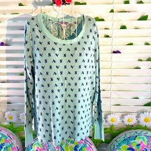 Victoria’s Secret green pajama top with navy blue VS logos